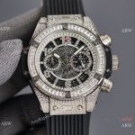 Copy Hublot Unico King Chronograph Iced Out watch Black Dial